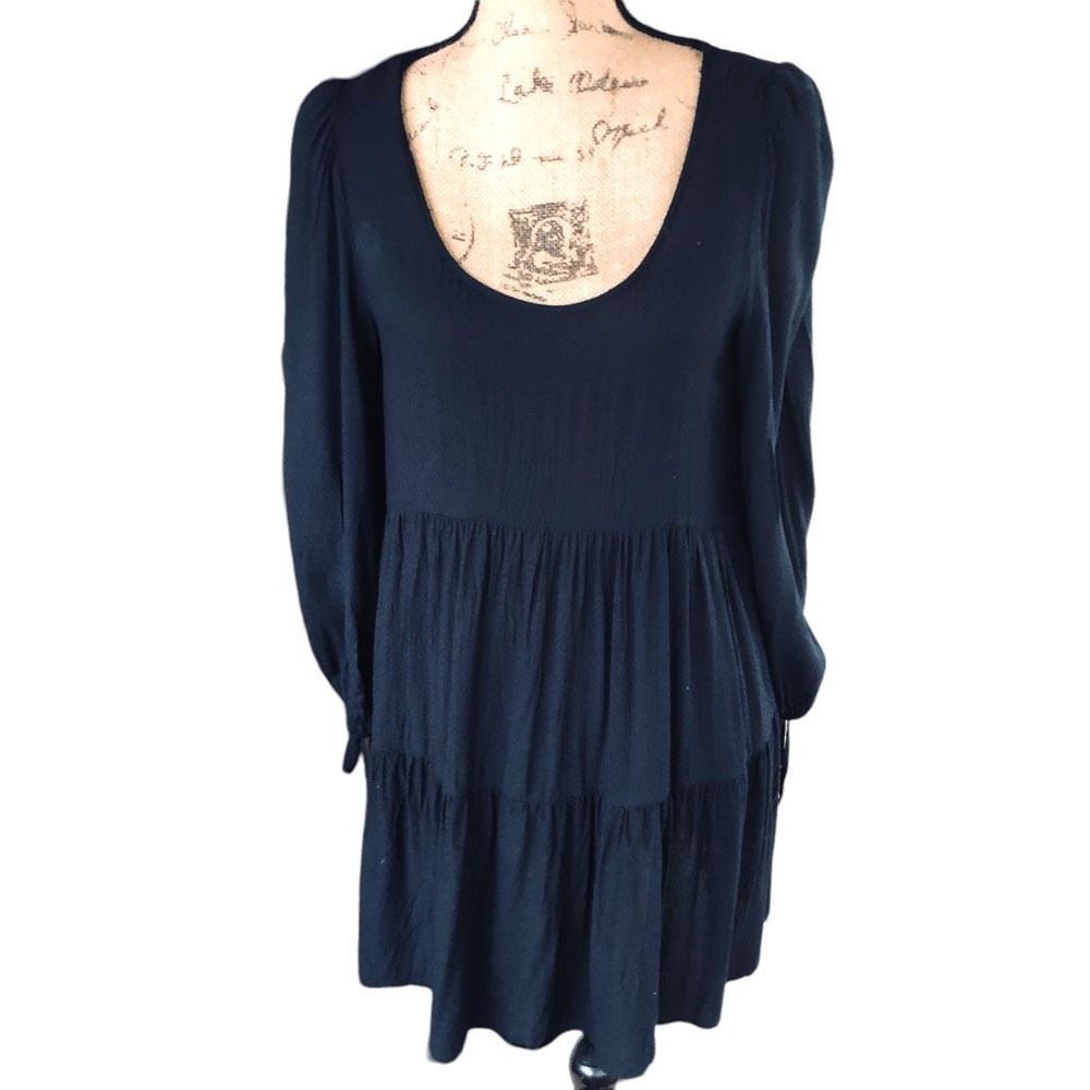 Urban Outitters Puff Sleeved Black Mini Tired Baby Doll Dress Size Medium